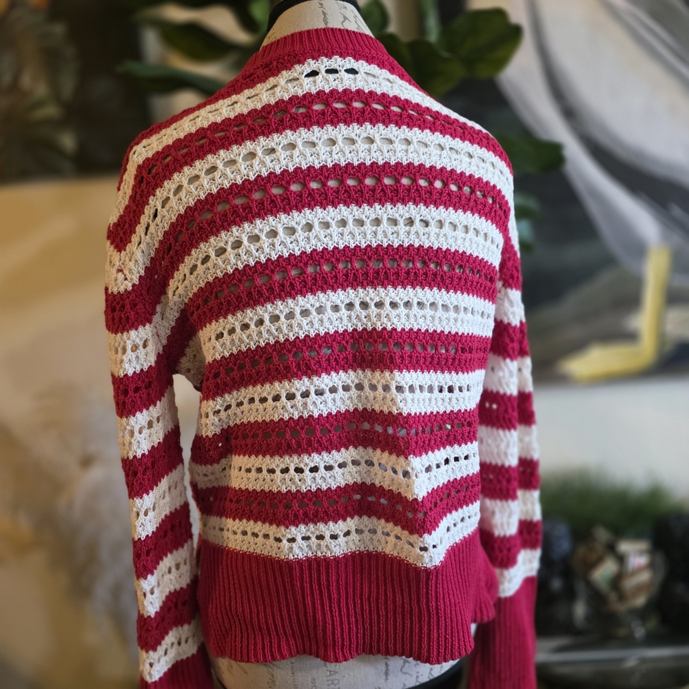 Vici Red and White Crochet Striped Crew Neck Sweater NWOT - Picture 5 of 9